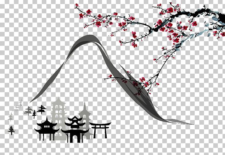 Japan Ink Wash Painting Fukei PNG, Clipart, Black And White, Branch, Chinese Painting, Chinese Style, Culture Of Japan Free PNG Download