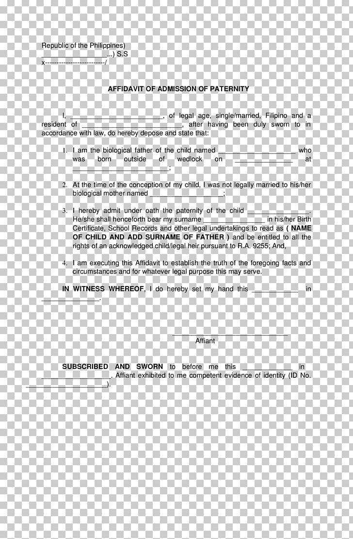 Affidavit Paternity Law Document Form Sworn Declaration PNG, Clipart, Affidavit, Angle, Application For Employment, Area, Birth Certificate Free PNG Download
