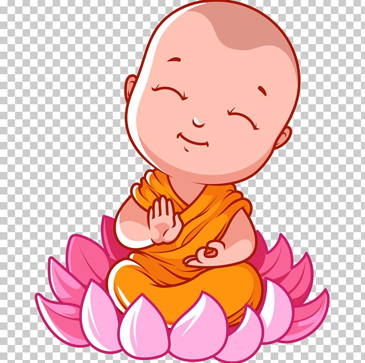 Cartoon Bhikkhu Buddhism Illustration PNG, Clipart, Child, Fictional Character, Flower, Gautama Buddha, Hand Free PNG Download