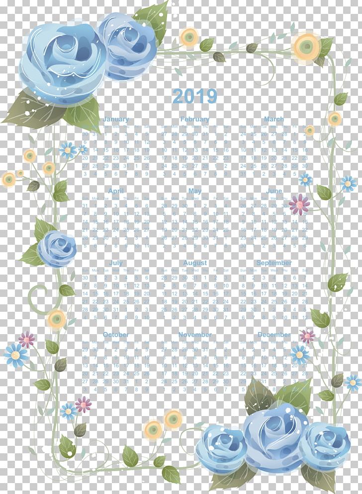 12 Month Calendar 2019 Printable With Flower Board PNG, Clipart, Art, Blue, Calendar, Drawing, Flora Free PNG Download
