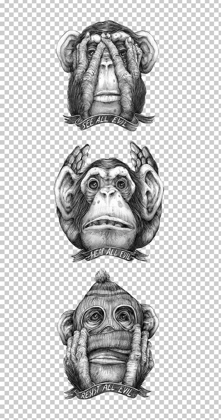 The Evil Monkey Drawing Chimpanzee Illustration PNG, Clipart, Animal, Animals, Art, Artist, Black And White Free PNG Download