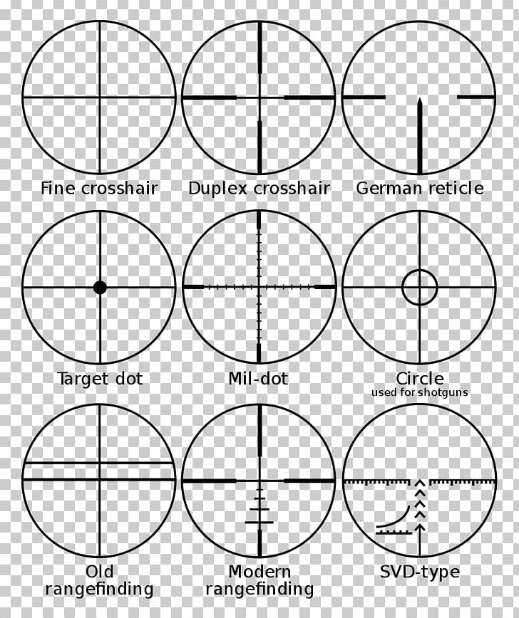 Reticle Telescopic Sight Stadiametric Rangefinding Stadia Mark Milliradian PNG, Clipart, Angle, Black And White, Circle, Diagram, Drawing Free PNG Download