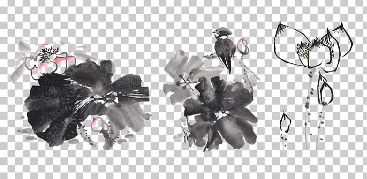 Nelumbo Nucifera Ink Wash Painting Drawing Ink Brush PNG, Clipart, Black And White, Body Jewelry, Chinese, Chinese Border, Chinese Lantern Free PNG Download