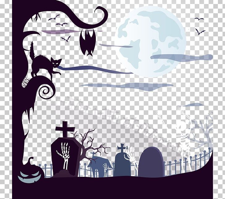 Halloween Cemetery Euclidean Illustration PNG, Clipart, Art, Bac, Black Hair, Black White, Cartoon Free PNG Download