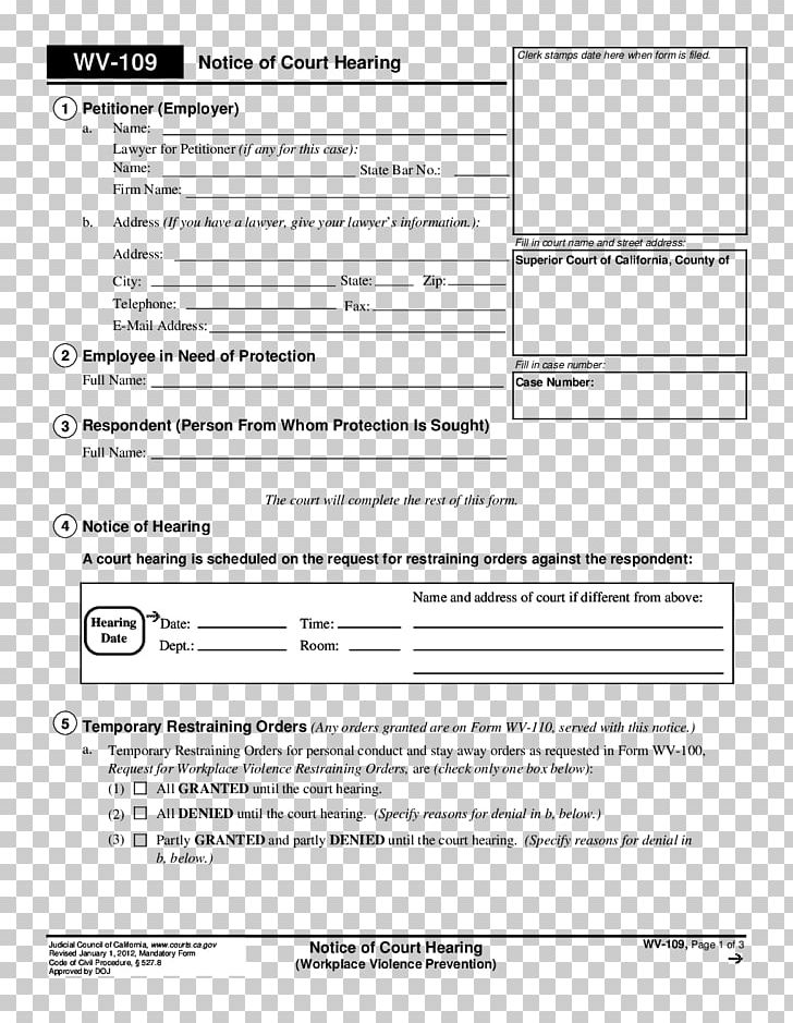 Civil Harassment Restraining Order Form Court Template PNG, Clipart, Area, Black And White, Child Support, Civil, Court Free PNG Download