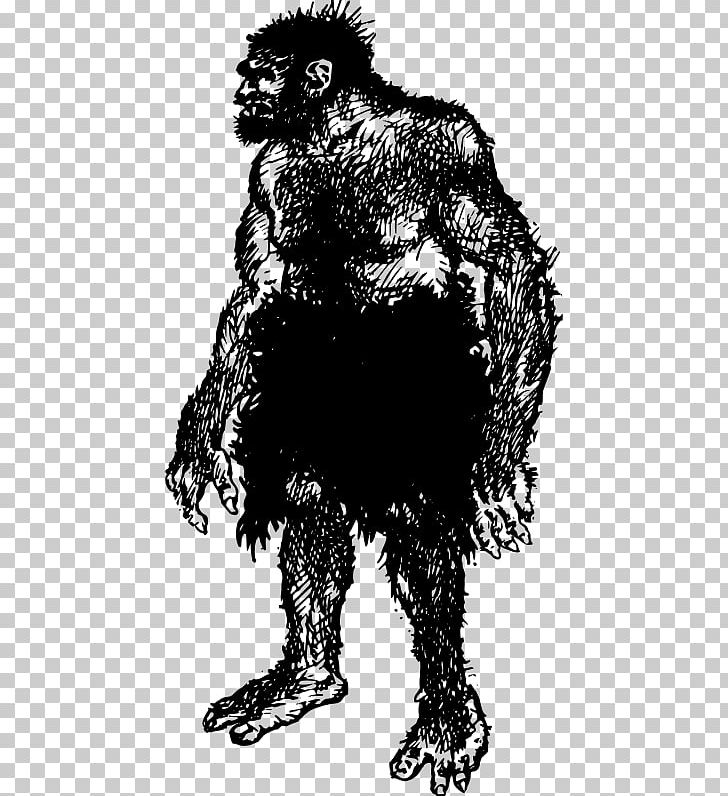 Gorilla Neanderthal Drawing Caveman PNG, Clipart, Animals, Ape, Art, Black And White, Carnivoran Free PNG Download