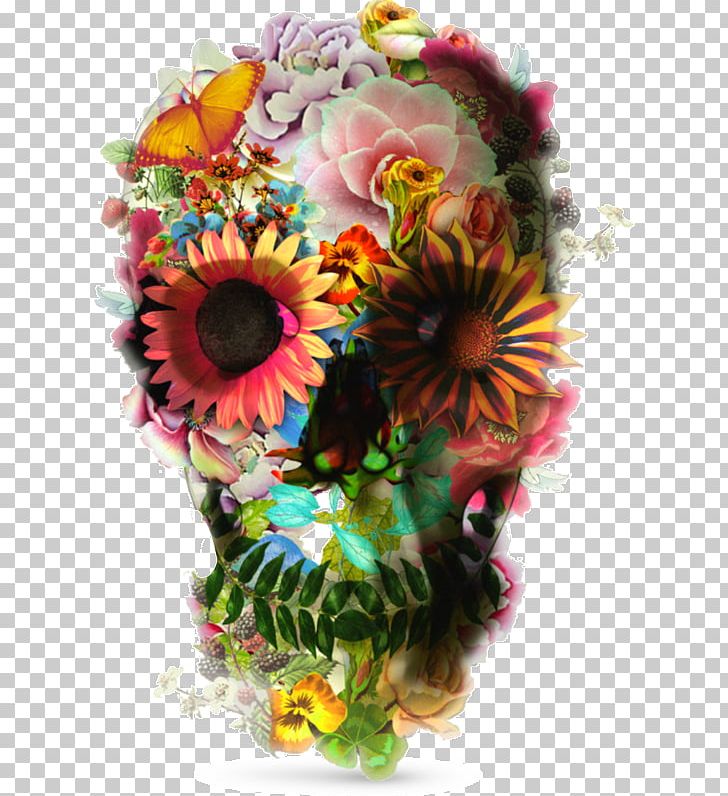 T-shirt Skull Flower Sleeve Top PNG, Clipart, Artificial Flower, Blouse, Canvas Print, Clothing, Cut Flowers Free PNG Download