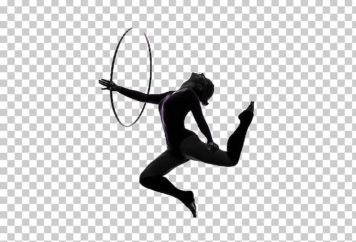 Rhythmic gymnastics with hoop silhouette on black Vector Image