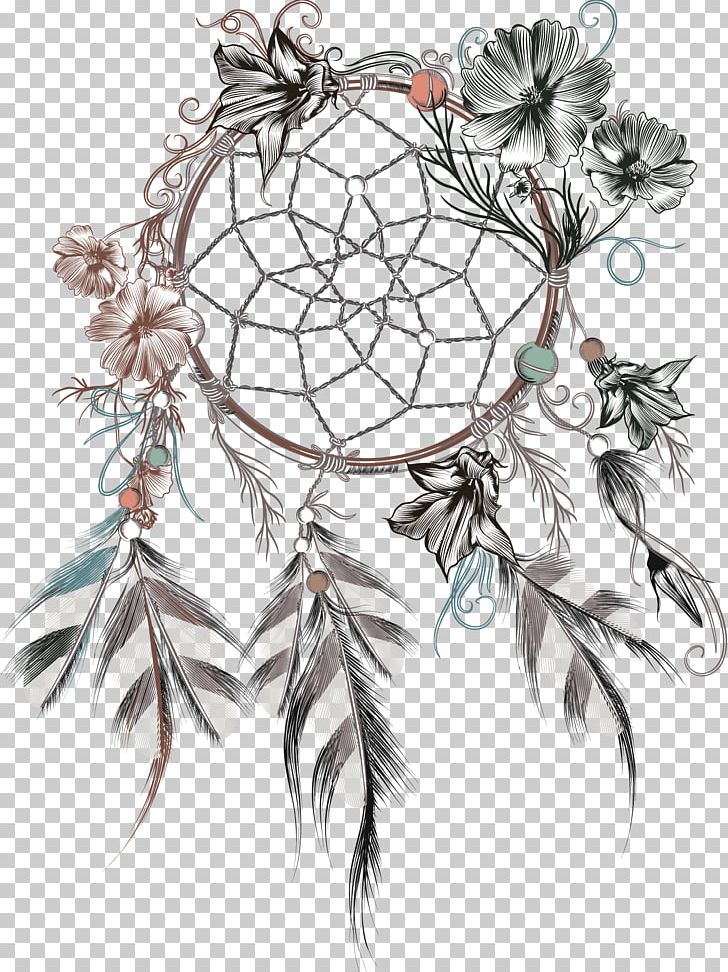 Dreamcatcher Feather Flower Illustration PNG, Clipart, Animals, Black And White, Bohochic, Branch, Dream Free PNG Download