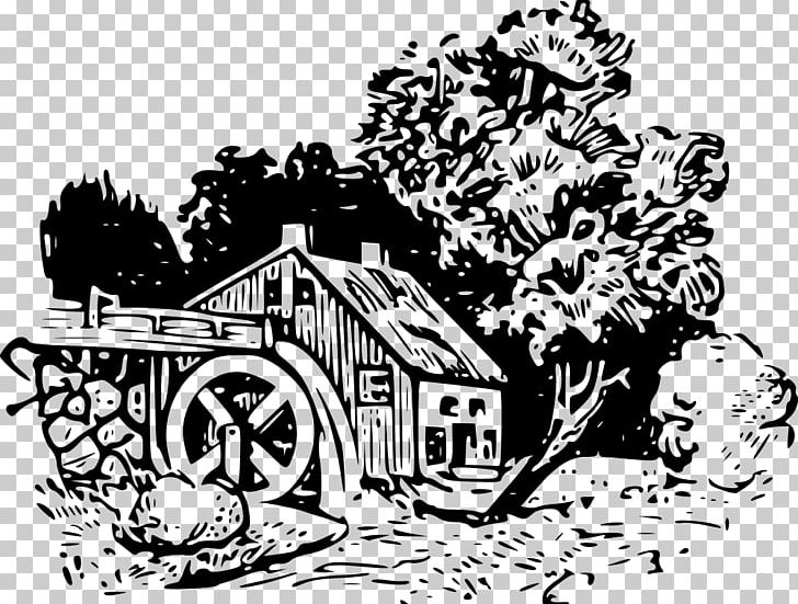 Watermill Water Wheel Windmill PNG, Clipart, Art, Artwork, Black And White, Cartoon, Computer Icons Free PNG Download