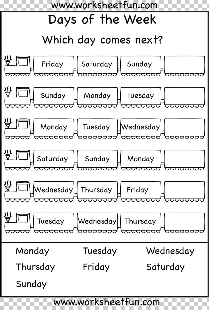 Names Of The Days Of The Week Worksheet Calendar Month PNG, Clipart, Angle, Area, Black And White, Calendar, Child Free PNG Download