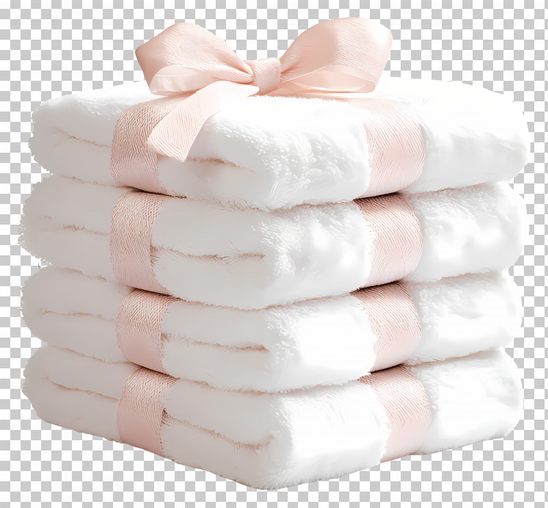 Stack Of Towels - Stacked White Towels With Ribbon PNG