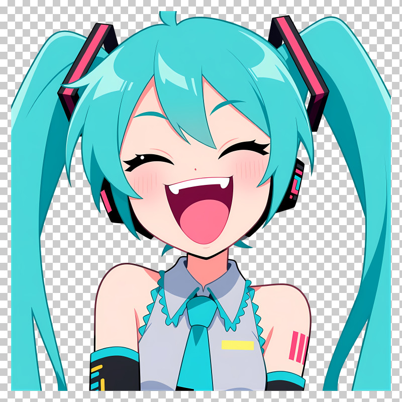 Hatsune Miku - Laughing Teal-Haired Anime Girl PNG