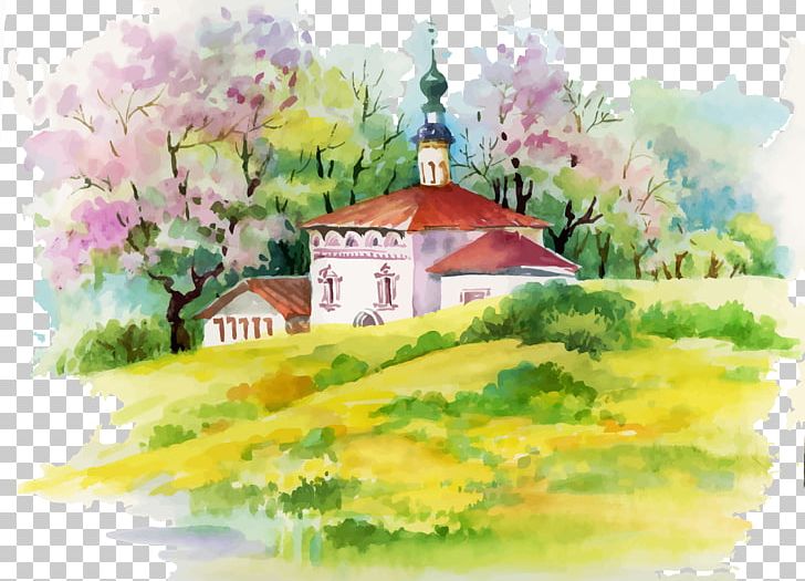 Watercolor Painting House Illustration PNG, Clipart, Art, Artwork, Beautiful Fresh, Blossom, Computer Wallpaper Free PNG Download