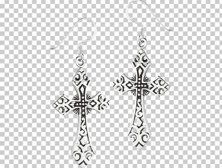 Earring Body Jewellery Silver Black PNG, Clipart, Black, Black And White, Body Jewellery, Body Jewelry, Cross Free PNG Download
