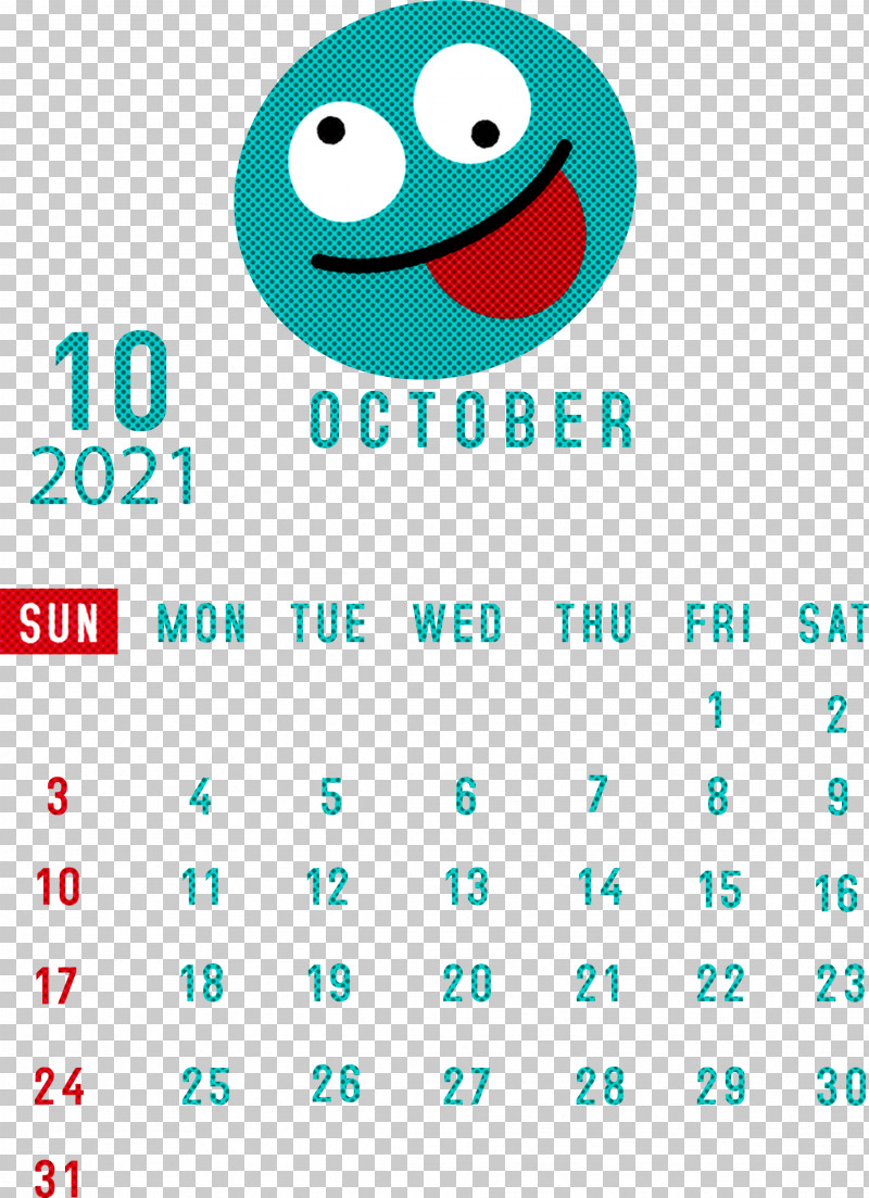 October 2021 Printable Calendar October 2021 Calendar PNG, Clipart, Aqua M, Calendar System, Google Nexus, Green, Happiness Free PNG Download
