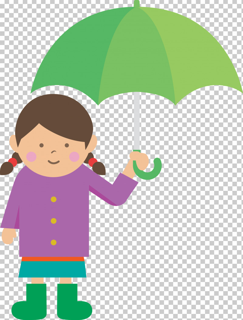 Raining Day Raining Umbrella PNG, Clipart, Behavior, Cartoon, Character, Girl, Green Free PNG Download
