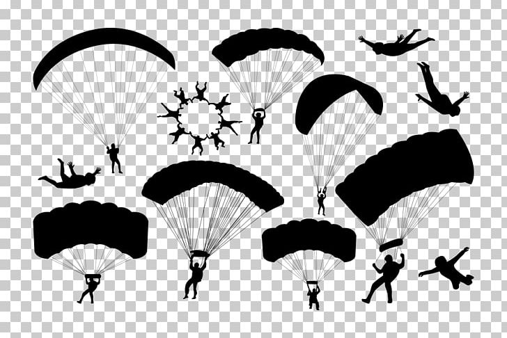 Parachuting Parachute Silhouette Drawing PNG, Clipart, Air Sports, Art, Black, Black And White, Cartoon Free PNG Download