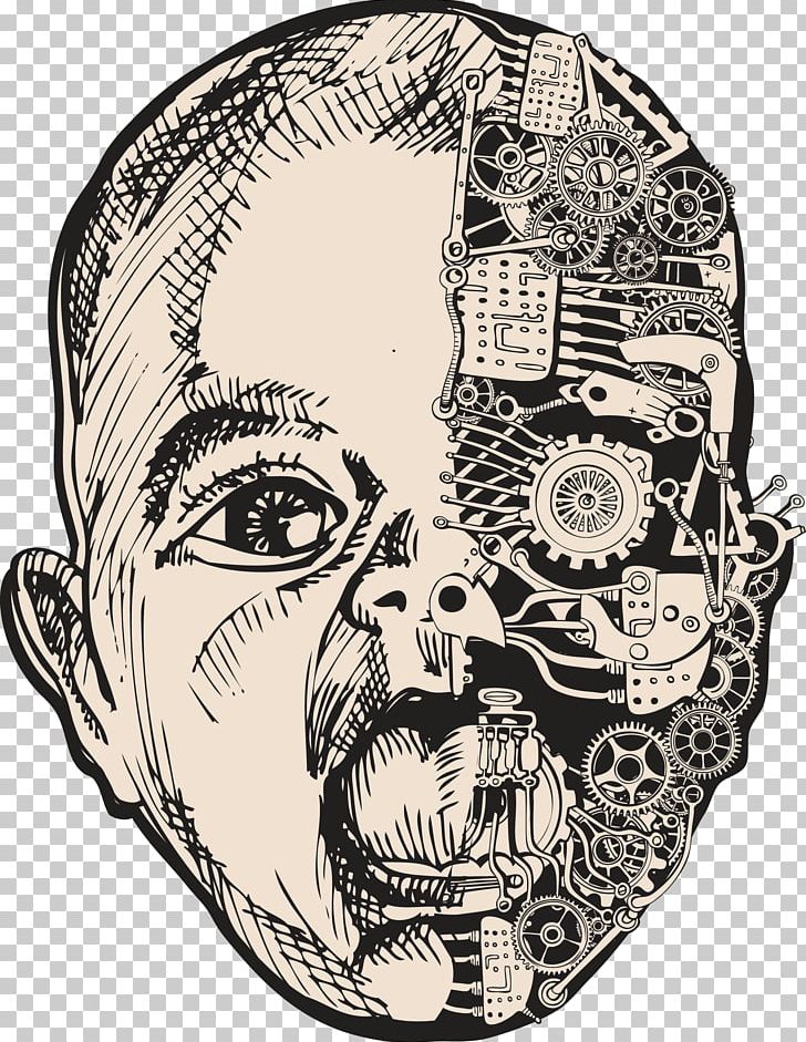 Robot Drawing Cyborg Face PNG, Clipart, Art, Black And White, Bone, Brain, Brain Vector Free PNG Download