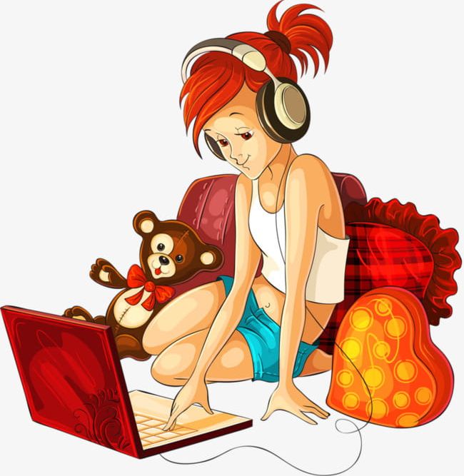 Girl Listening To Music PNG, Clipart, Bear, Cartoon, Computer, Girl Clipart, Girl Clipart Free PNG Download