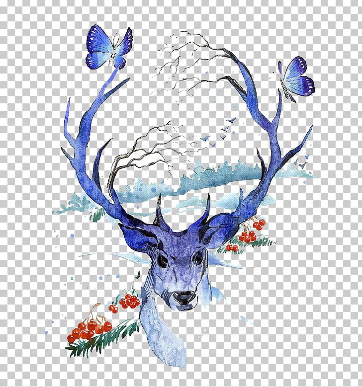 Creative Watercolor Deer Watercolor Painting Illustration PNG, Clipart, Animal, Animals, Antler, Art, Blue Free PNG Download
