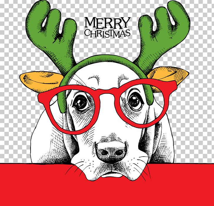 Basset Hound Puppy Santa Claus Christmas PNG, Clipart, Animals, Antler, Cartoon, Christmas Card, Clip Art Free PNG Download