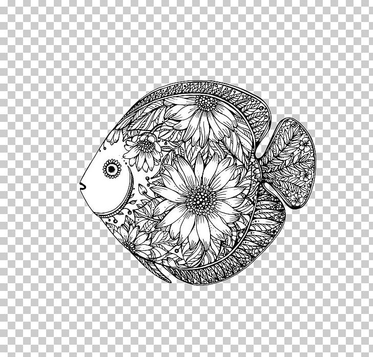 Drawing Fish Floral Design PNG, Clipart, Animals, Art, Background Black, Black, Black And White Free PNG Download