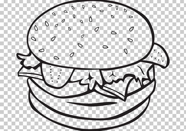 Cheeseburger Hamburger French Fries Junk Food Coloring Book PNG, Clipart, Artwork, Black And White, Bun, Cheeseburger, Circle Free PNG Download