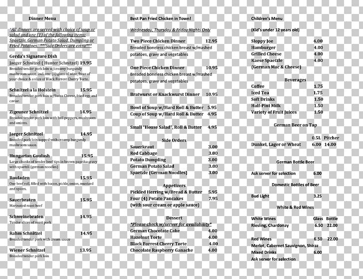 Gerda's German Restaurant & Bakery Menu Take-out German Cuisine PNG, Clipart, Area, Bakery, Bar, Cooking, Delivery Free PNG Download