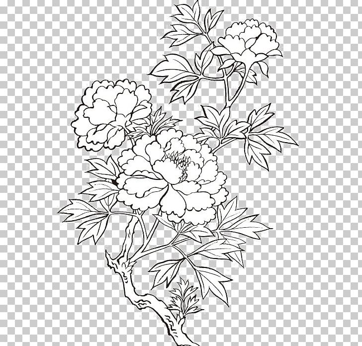 Peony Drawing Flower Painting PNG, Clipart, Animal Print, Area, Black, Branch, Decorative Patterns Free PNG Download