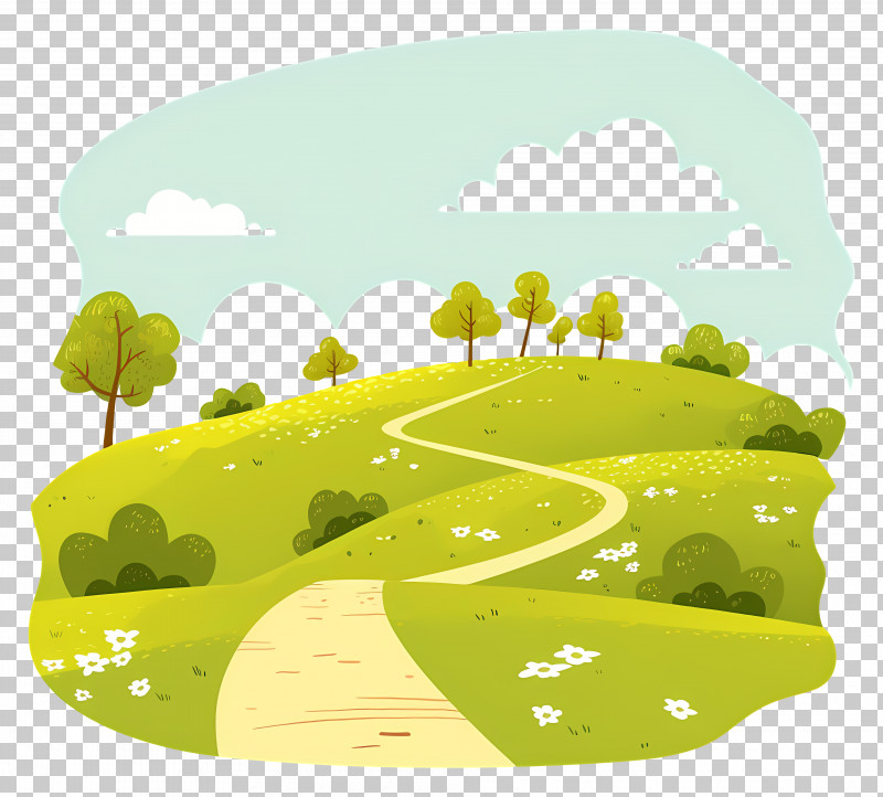 Grassy Hills - Beautiful Green Landscape With Path And Trees PNG
