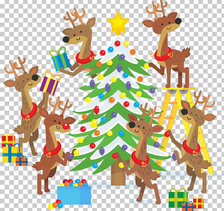 Christmas Tree Christmas Lights New Year Tree Gift PNG, Clipart, Animal Figure, Animals, Cartoon, Christmas Decoration, Christmas Deer Free PNG Download
