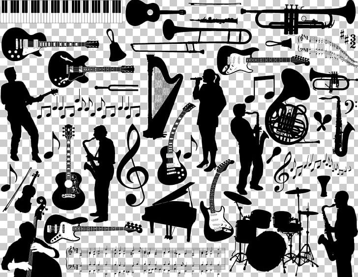 Musical Instrument Illustration PNG, Clipart, Art, Black And White, Black And White Silhouette, Instruments Vector, Man Silhouette Free PNG Download
