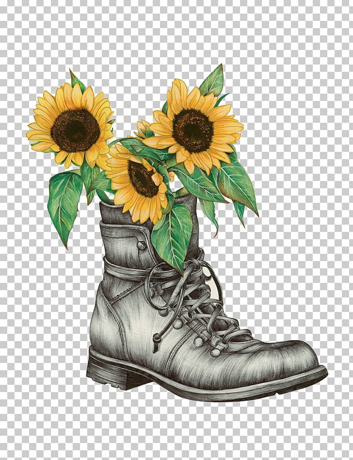 Common Sunflower Drawing Watercolor Painting Boot PNG, Clipart, Art, Boot, Bouquet, Color, Common Sunflower Free PNG Download
