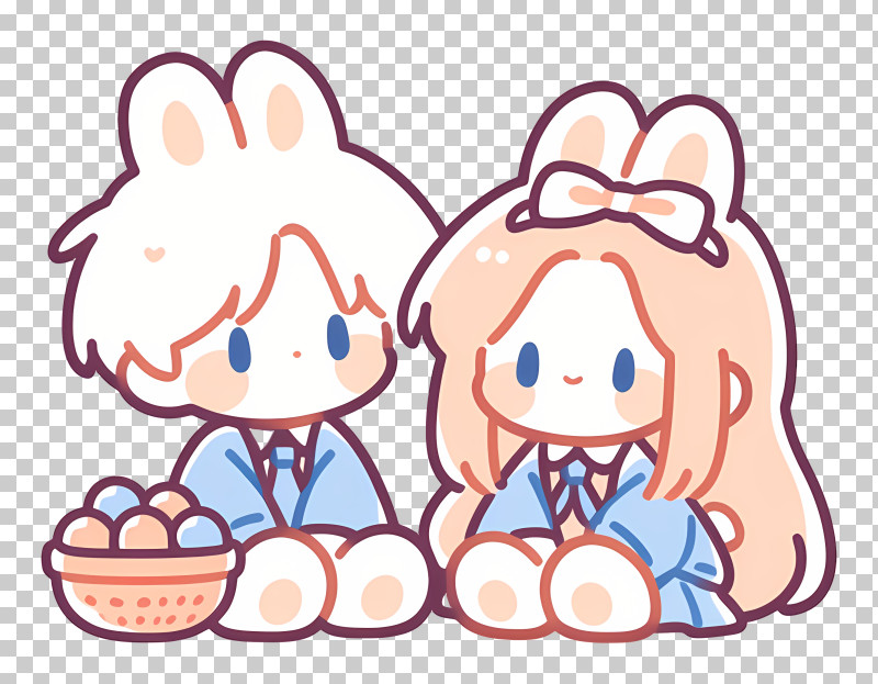 Chibi Bunny Kids With Eggs PNG