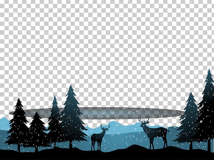 Deer Snow Winter Landscape Christmas PNG, Clipart, Arctic, Background, Black And White, Christmas Snow, Christmas Tree Free PNG Download