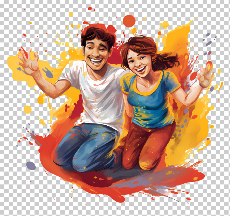 Holi - Happy Couple Splashing With Paint PNG