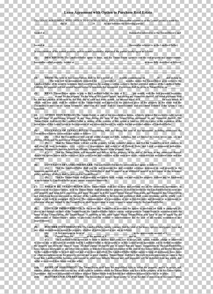 Document Rent-to-own Lease Purchase Contract Simple Contract PNG, Clipart, Area, Bill Of Sale, Black And White, Contract, Deed Free PNG Download