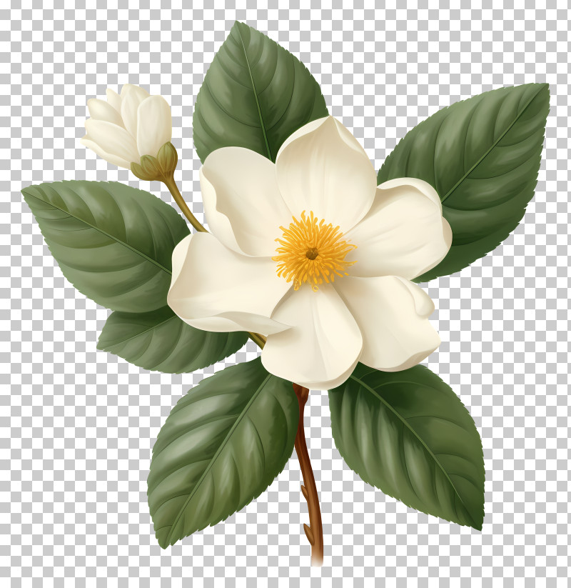 White Magnolia Flower - Beautiful White Flower With Green Leaves PNG