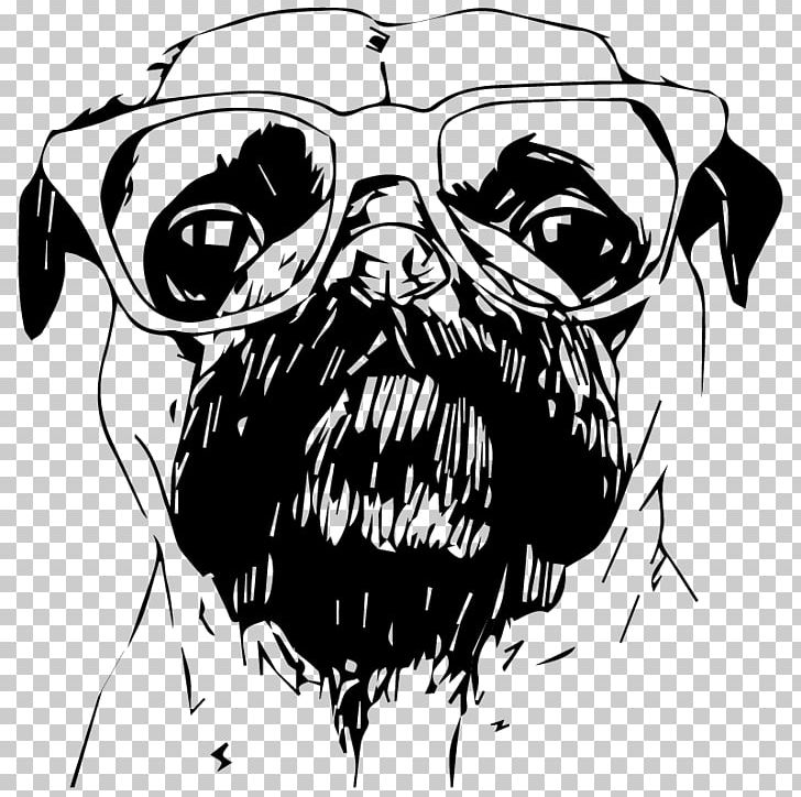 Pug Hipster Beagle Bulldog Spanish Greyhound PNG, Clipart, Art, Beard, Black And White, Bone, Brac Free PNG Download