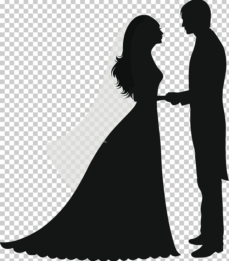 Wedding Invitation Silhouette Marriage Couple PNG, Clipart, Black And White, Bride, Bridegroom, Couple, Dress Free PNG Download