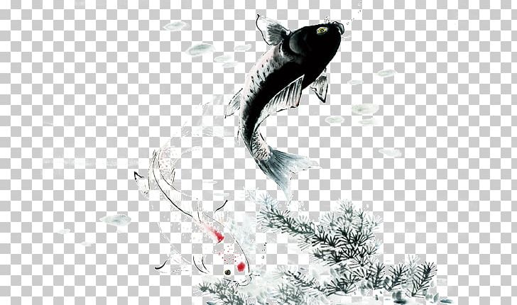 Koi China Fish Ink Wash Painting Chinese Painting PNG, Clipart, Animals, Aquarium Fish, Art, Black, Black And White Free PNG Download