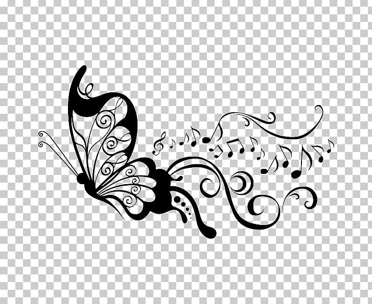 Musical Note Drawing Wall Decal PNG, Clipart, Artwork, Black, Black And White, Butterfly, Drawing Free PNG Download