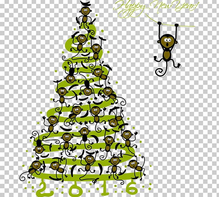 Monkey Christmas Tree Greeting Card PNG, Clipart, Branch, Cartoon, Chr, Christmas Card, Christmas Decoration Free PNG Download
