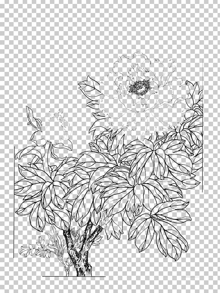 Floral Design Moutan Peony Gongbi PNG, Clipart, Area, Black, Branch, Flower, Flower Arranging Free PNG Download