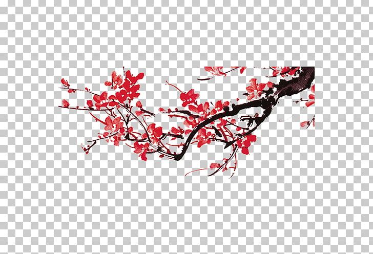 Red And White Plum Blossoms Chinese New Year Painting PNG, Clipart, Birdandflower Painting, Blossom, Branch, Chinese Painting, Drawing Free PNG Download
