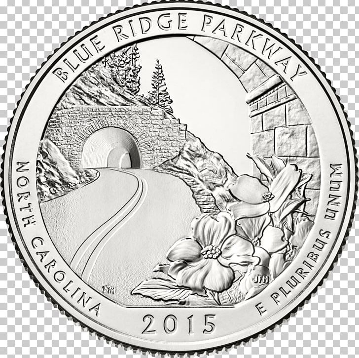 Blue Ridge Parkway Quarter Denver Mint United States Mint Coin PNG, Clipart, 50 State Quarters, Black And White, Blue Ridge Mountains, Blue Ridge Parkway, Circle Free PNG Download