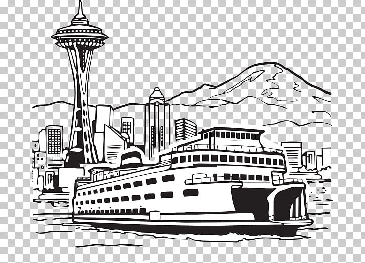 Space Needle Skyline PNG, Clipart, Art, Black And White, Boat, Boating, Coloring Book Free PNG Download