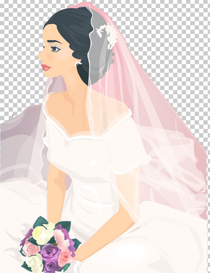 Bride Contemporary Western Wedding Dress Illustration PNG, Clipart, Black Hair, Bridal Veil, Cartoon, Cartoon Eyes, Cartoon Wedding Free PNG Download