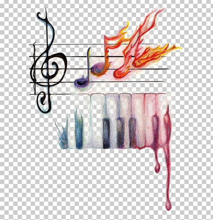 musical notes and art tools in a colorful wave